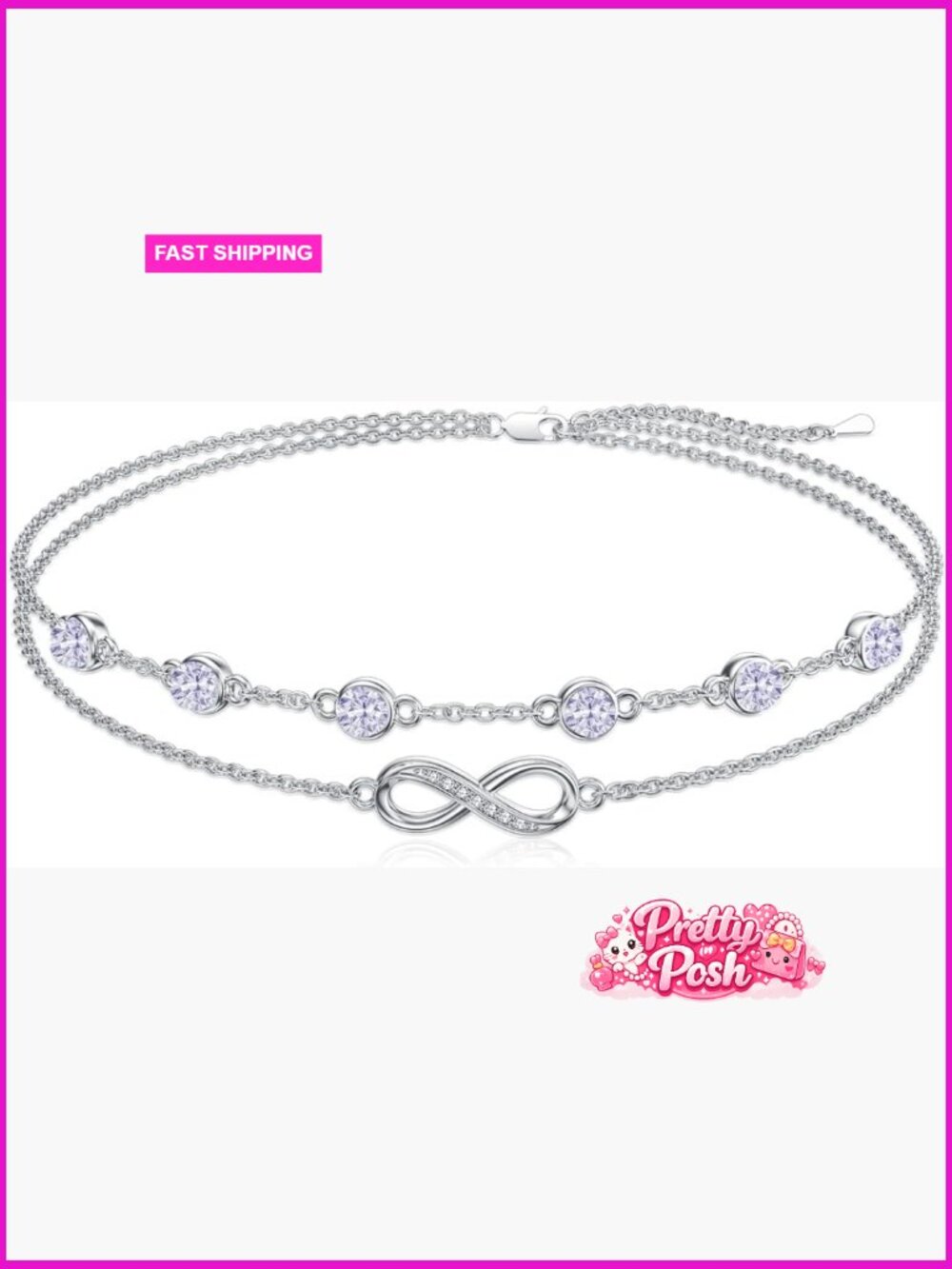 Sterling Silver Anklet Bracelet with Birthstone/Infinity/Butterfly/Evil Eye